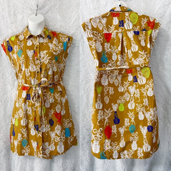 Anthropologie Dresses & Skirts - Anthropologie x Maeve Toni Tunic Shirt Dress in Gold with Plants Size M NWT